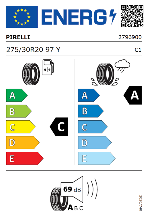 Tyre Label for Pirelli P ZERO Run Flat 275/30R20 97Y