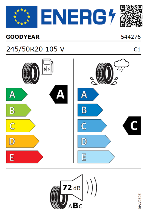 Tyre Label for Goodyear Eagle Sport All Season 245/50R20 105V