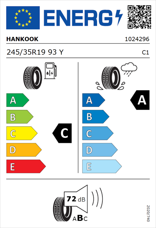 Tyre Label for Hankook Ventus S1 evo3 SUV (K127A) 245/35R19 93Y