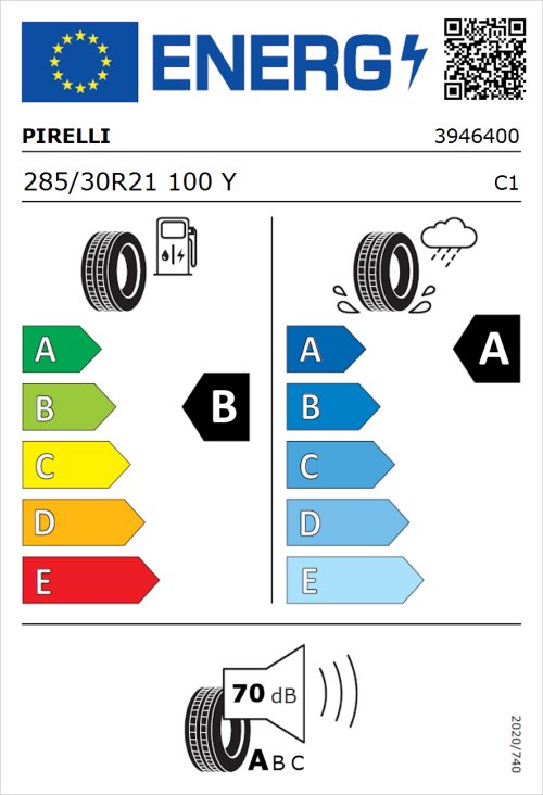 Tyre Label for Pirelli P Zero (PZ4) Luxury 285/30R21 100Y