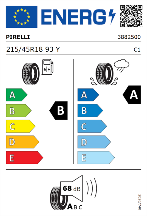 Tyre Label for Pirelli Powergy 215/45R18 93Y