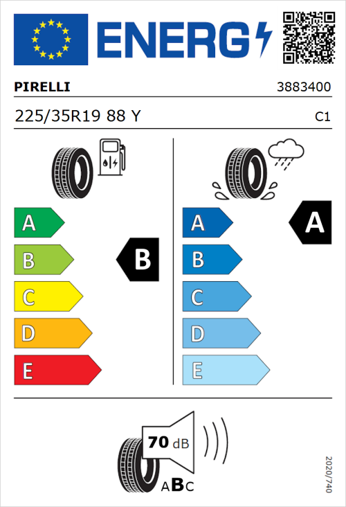 Tyre Label for Pirelli Powergy 225/35R19 88Y