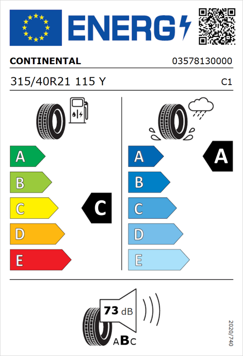 Tyre Label for Continental SportContact 6 315/40R21 115Y