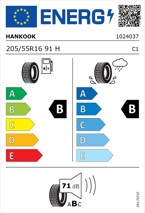 Tyre Label for Hankook Kinergy Eco 2 K435 205/55R16 91H