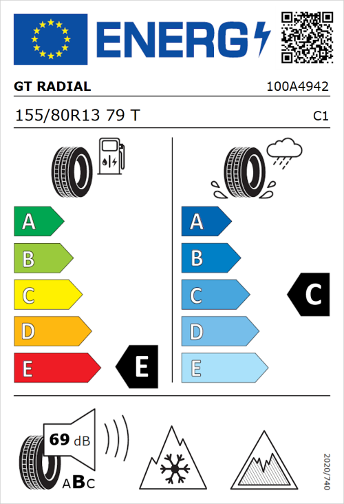 Tyre Label for GT Radial WinterPro 2 evo 155/80R13 79T