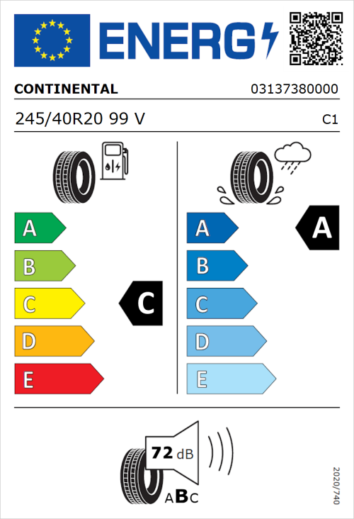 Tyre Label for Continental SportContact 6 245/40R20 99V