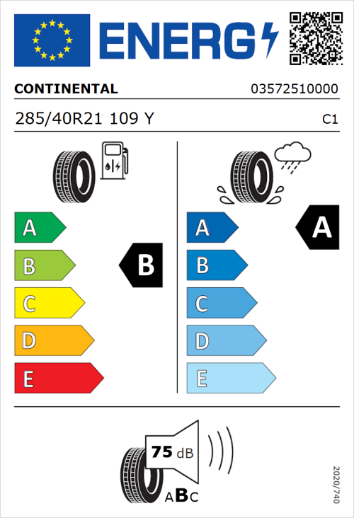 Tyre Label for Continental SportContact 6 285/40R21 109Y