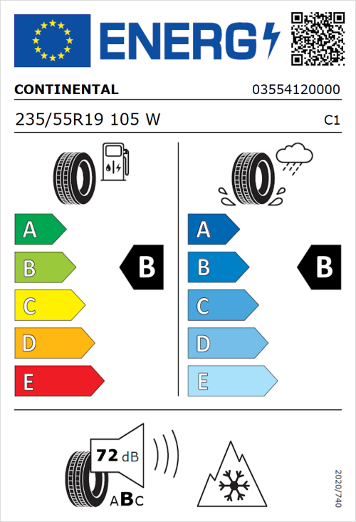 Tyre Label for Continental AllSeasonContact 2 235/55R19 105W