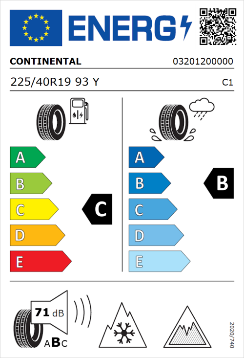 Tyre Label for Continental AllSeasonContact 2 225/40R19 93Y