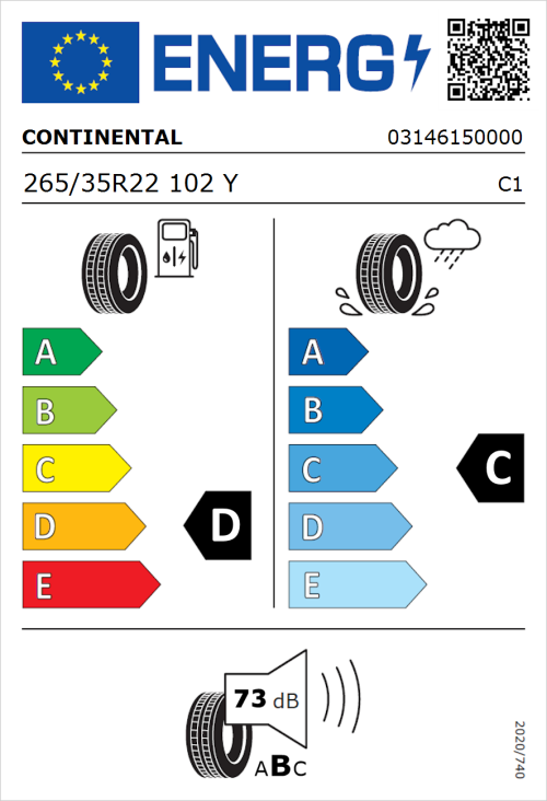 Tyre Label for Continental SportContact 6 265/35R22 102Y