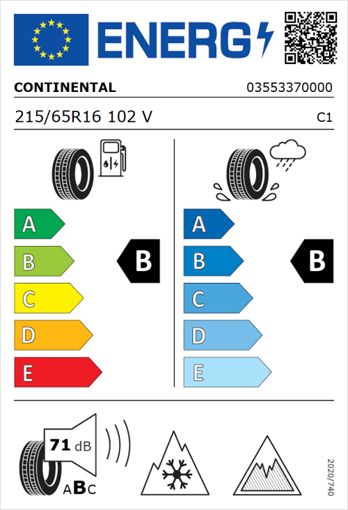 Tyre Label for Continental AllSeasonContact 2 215/65R16 102V