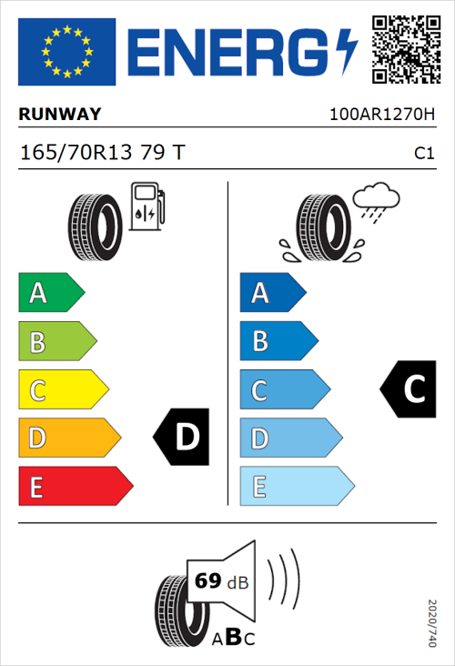 Tyre Label for Runway Enduro 726 165/70R13 79T