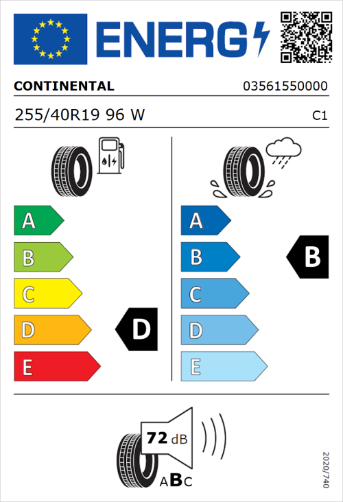 Tyre Label for Continental ContiSportContact 5 SSR 255/40R19 96W